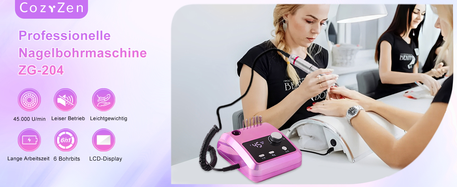 Електричний фрезер для нігтів CozyZen Professional: набір для манікюру та педикюру з LCD-дисплеєм, 45000 об/хв, для акрилу та гелю