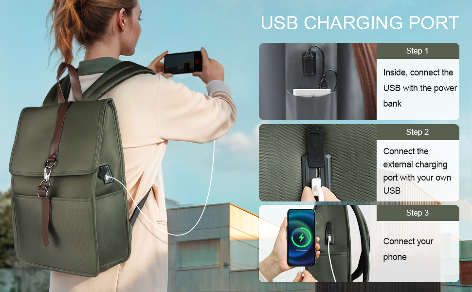 Рюкзак для ноутбука чоловічий/жіночий, з USB-портом, 15.6 дюймів, для подорожей, навчання, велосипеда (Зелений)