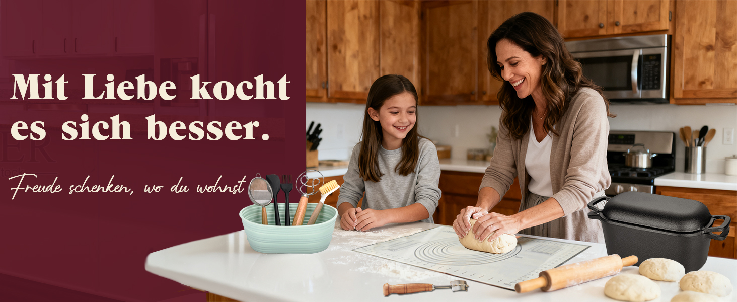 Чавунна форма для випічки хліба з кришкою та кошиком для бродіння – Dutch Oven 4.6л для хліба на заквасці – комплект для випікання, тушкування та смаження – для індукції та духовки