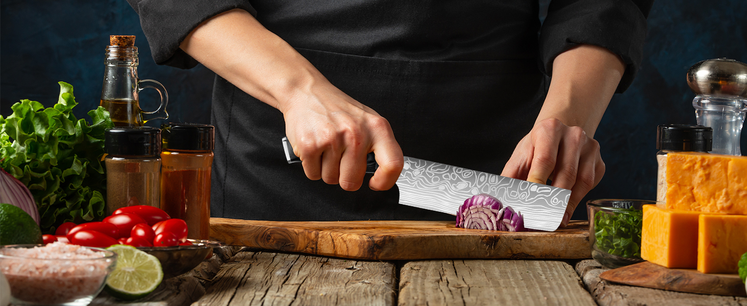 Набір японських ножів MOSFiATA: Накірі 7 та 5,5 дюймів (EN.4116), ніж для приготування їжі, кухонний ніж, ніж для овочів з піхвою, подарункова упаковка та серветка