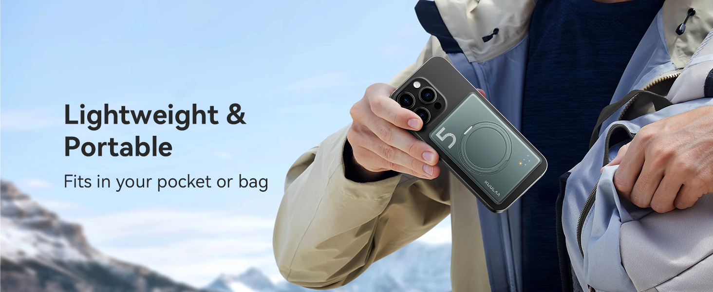 Power Bank Kuulaa MagSafe 5000mAh з бездротовою зарядкою та USB-C, для iPhone 17/16/15/14/13/12, сірий колір