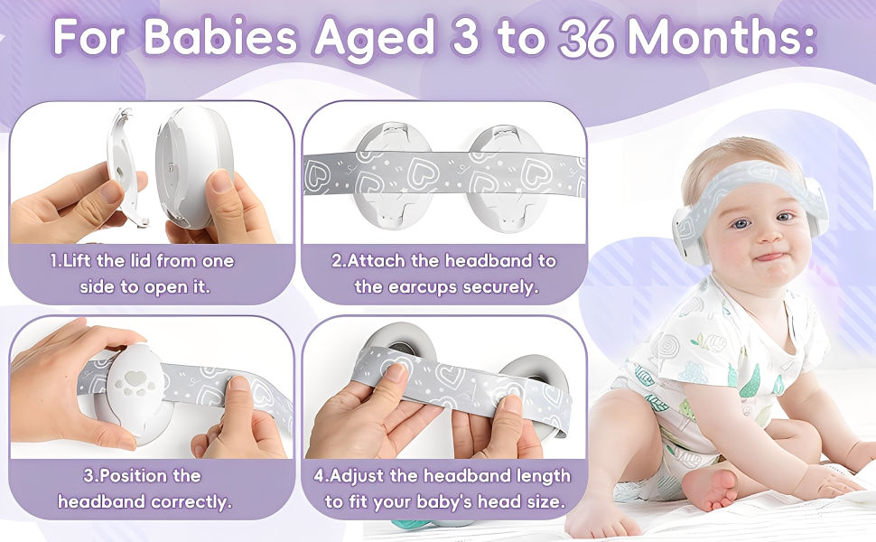 Навушники для захисту від шуму для малюків, сірі. Захист до 25 dB, регульоване антиковзне кріплення до 36 місяців, м'які та легкі.