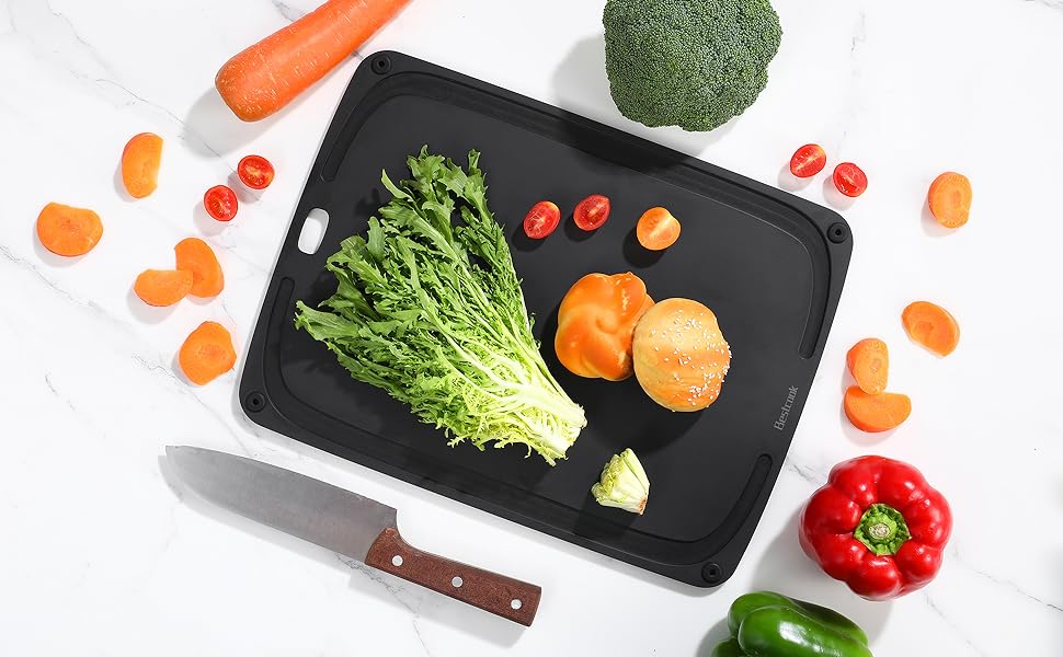 Дошка для нарізання BESTCOOK з деревного волокна, з соковою канавкою, нековзними ніжками, BPA-free, підходить для посудомийної машини, безпечна для ножів, для м'яса, хліба, фруктів, 37x27x0,6 см
