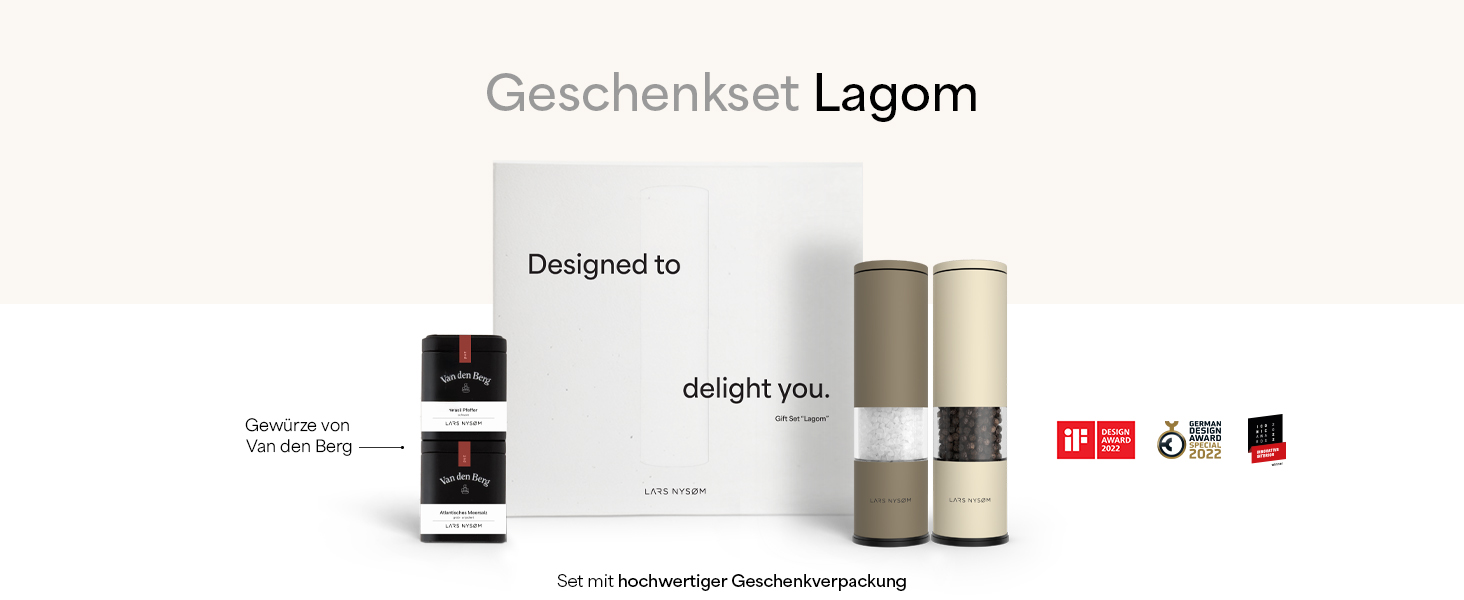 Набір для солі та перцю Lars Nysøm ручний з регульованим керамічним жорном | Набір з 2 шт. | Нержавіюча сталь | Дизайн