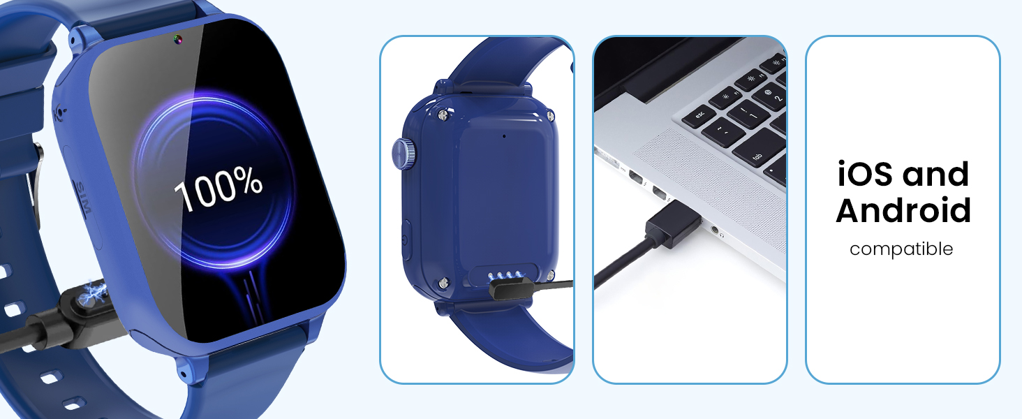 Дитячий розумний годинник з GPS та телефоном, 4G, блакитний. З відеодзвінками, чатом, SOS, ігровими функціями, будильником, шкільним режимом. Подарунок для хлопчиків та дівчаток 4-12 років.