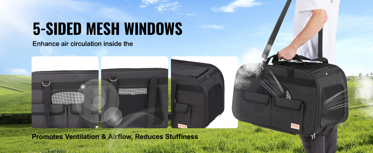 Тролей для собак VEVOR, 15.8 кг, чорний: зручний рюкзак-переноска для тварин з 4 колесами та кишенями для аксесуарів. Ідеально для подорожей та прогулянок.