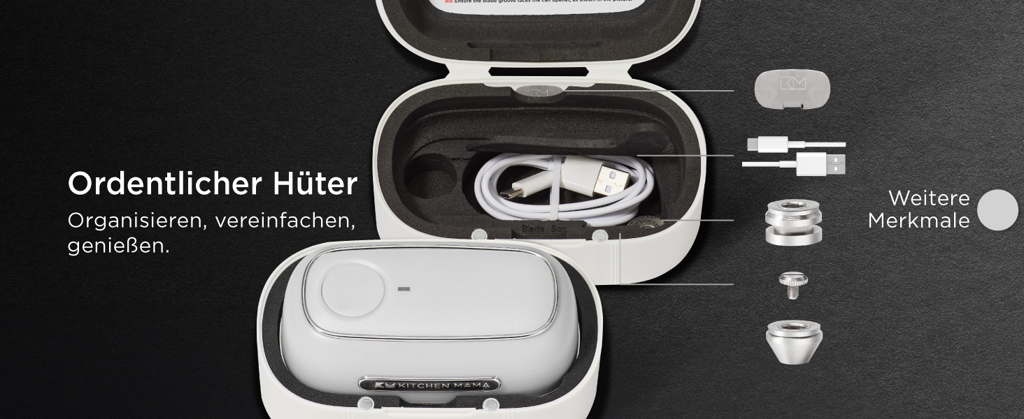Електричний відкривач для консервів Kitchen Mama Orbit One, USB-C, автоматичний, професійна сталь, гладкий зріз, чорний