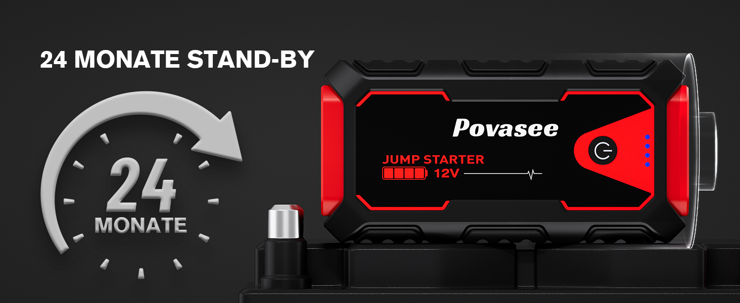 Портативний пусковий пристрій Povasee Starthilfe Powerbank: 5000A для 12V авто (до 10л бензину/8л дизеля), з LED, 2 USB, кабель для підключення