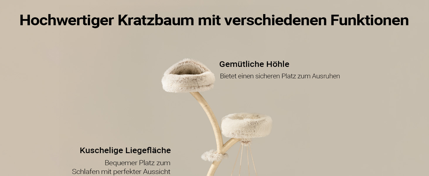 Котячий будиночок-когтеточка Fudajo 169 см, 4 рівні, бежевий, з сизалю