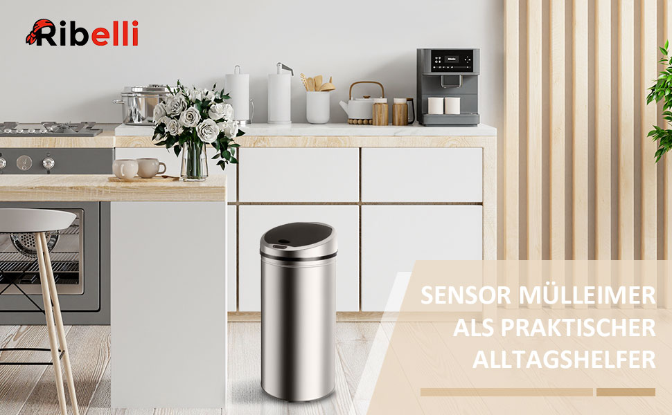 Сміттєве відро Ribelli Edelstahl з сенсором, 60 літрів, нержавіюча сталь, автоматичне відкриття/закриття, LED-індикатор, хромоване