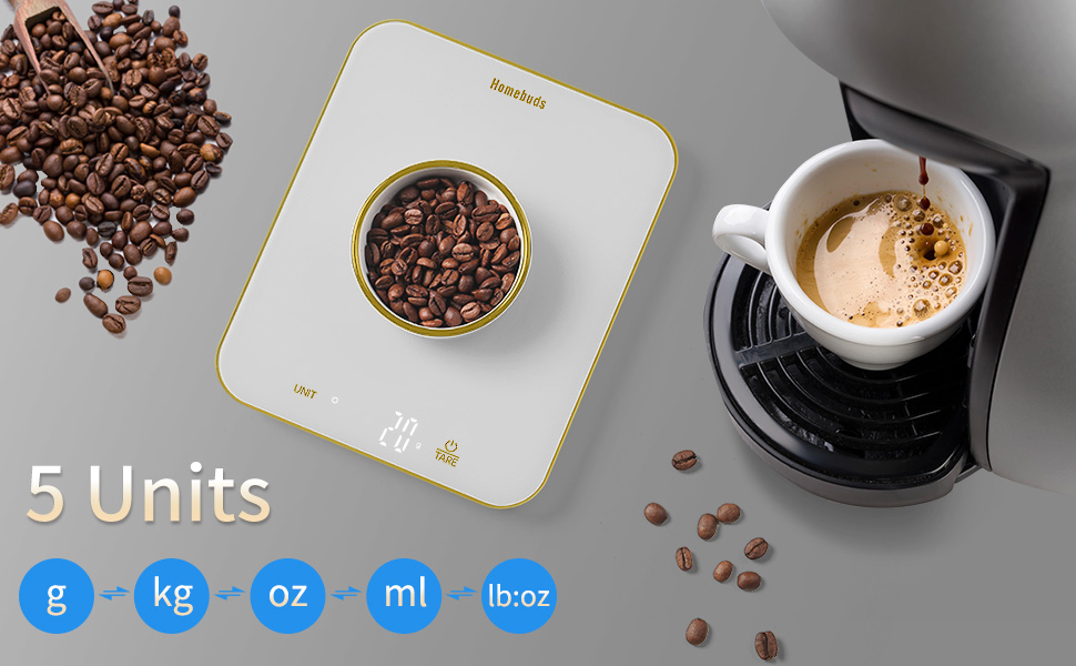 Кухонні ваги Homebuds 15 кг, цифрові, з LED-дисплеєм, точність 1 г/0,1 унції, для випічки та приготування їжі, скло, 3 AAA батарейки в комплекті