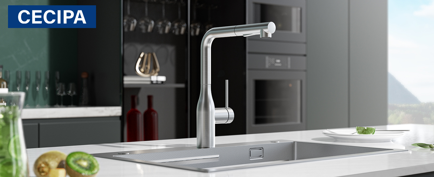 Змішувач для кухні CECIPA висувний, чорний, 360° поворотний, з витяжною лійкою, антивитік, легка установка, для мийки