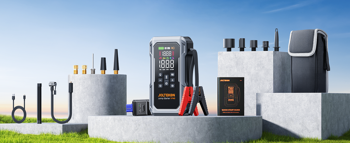 Павербанк для автозапуску 7000A з компресором, LED-ліхтарем та LCD-дисплеєм для бензинових та дизельних двигунів (до 12.0L)