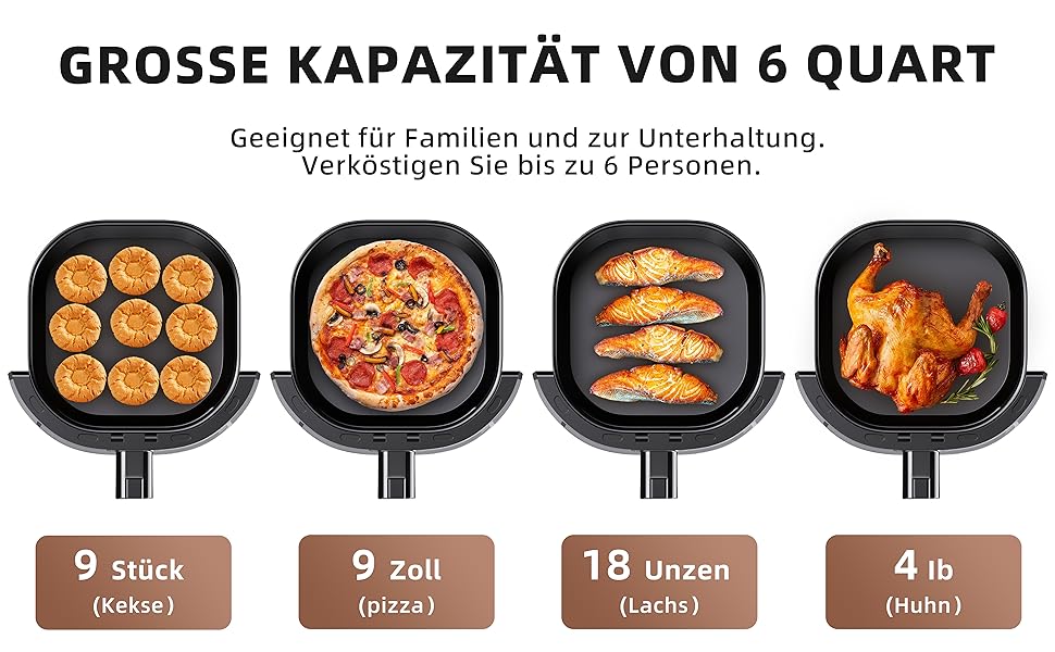 Електрична фритюрниця без олії, 6 літрів, з сенсорним скляним дисплеєм, 10-в-1, нержавіюча сталь, автоматичне відключення, регулювання температури, для смаження, випікання, грилю та підтримання тепла (ZL3)
