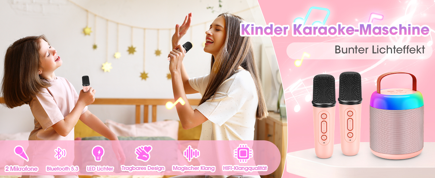 Караоке машина для дітей з 2 мікрофонами, рожева. Іграшка для дівчаток 3-12 років. Чудовий подарунок на день народження!