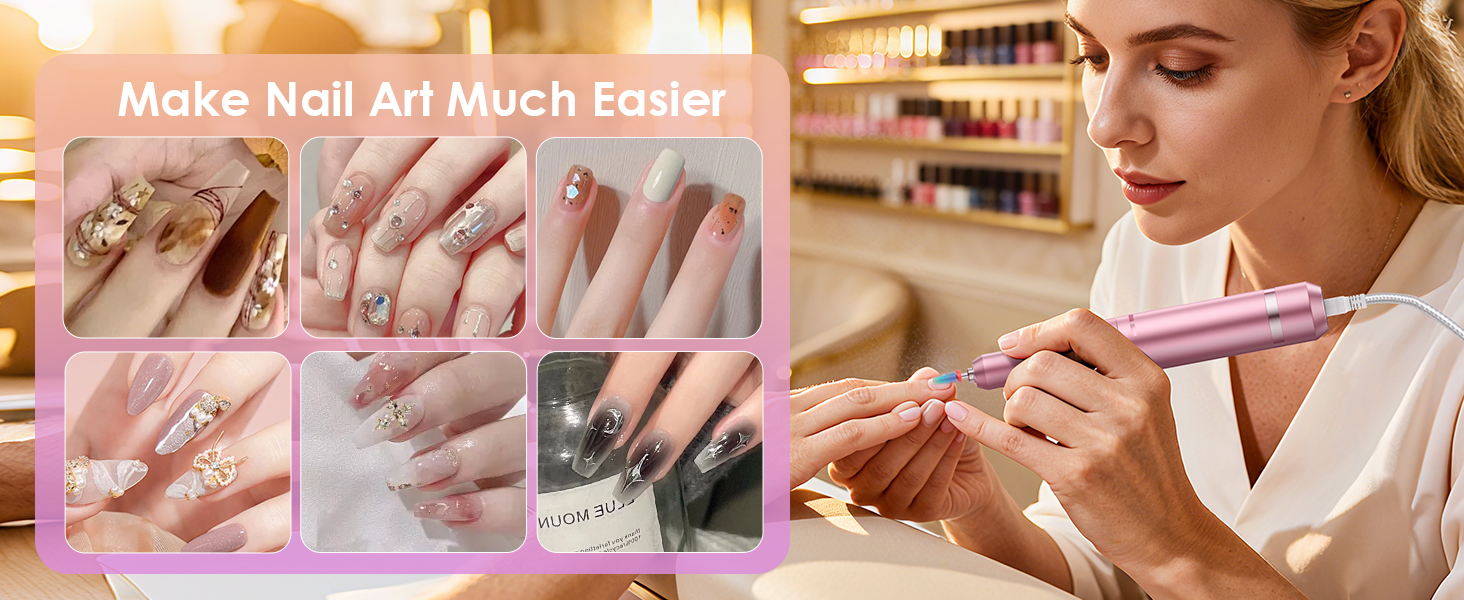 Електричний апарат для манікюру та педикюру з LCD-дисплеєм, 40000 об/хв, 15 насадок, рожевий. Для професійного та домашнього використання