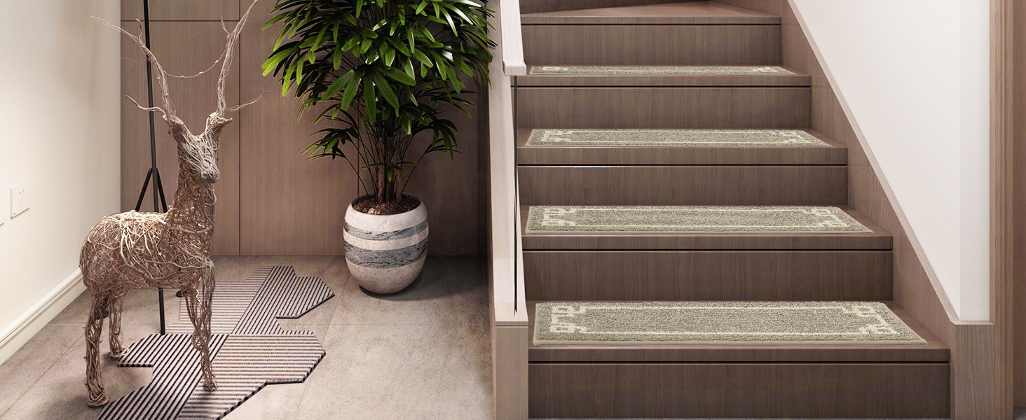 Килимочки на сходи BEQHAUSE, набір з 15 шт., самоклеючі, для дітей, літніх людей та домашніх тварин, 100% поліестер, TPE-підкладка, 22x70 см, бежевий