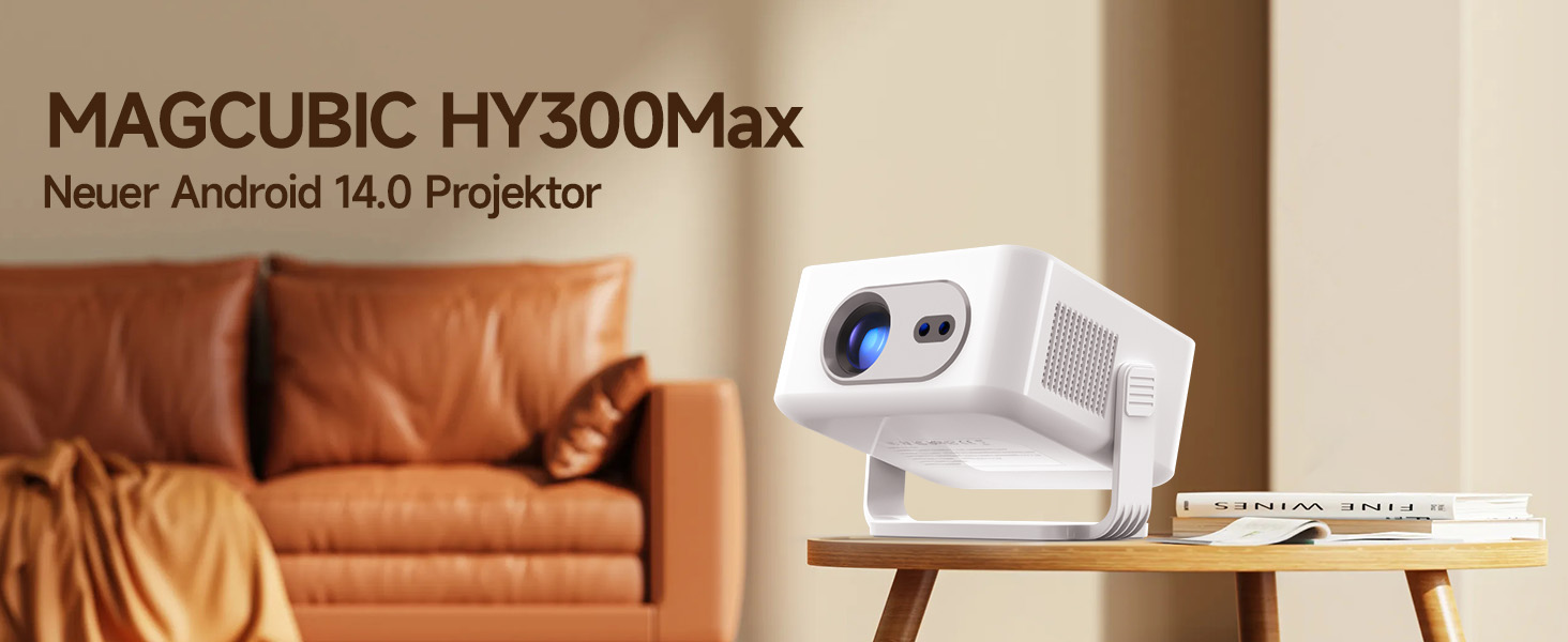 Magcubic HY300max Міні проєктор 4K/8K з Android 14, WiFi 6, Bluetooth 5.4, автофокусом та корекцією трапеції для домашнього кінотеатру (білий)