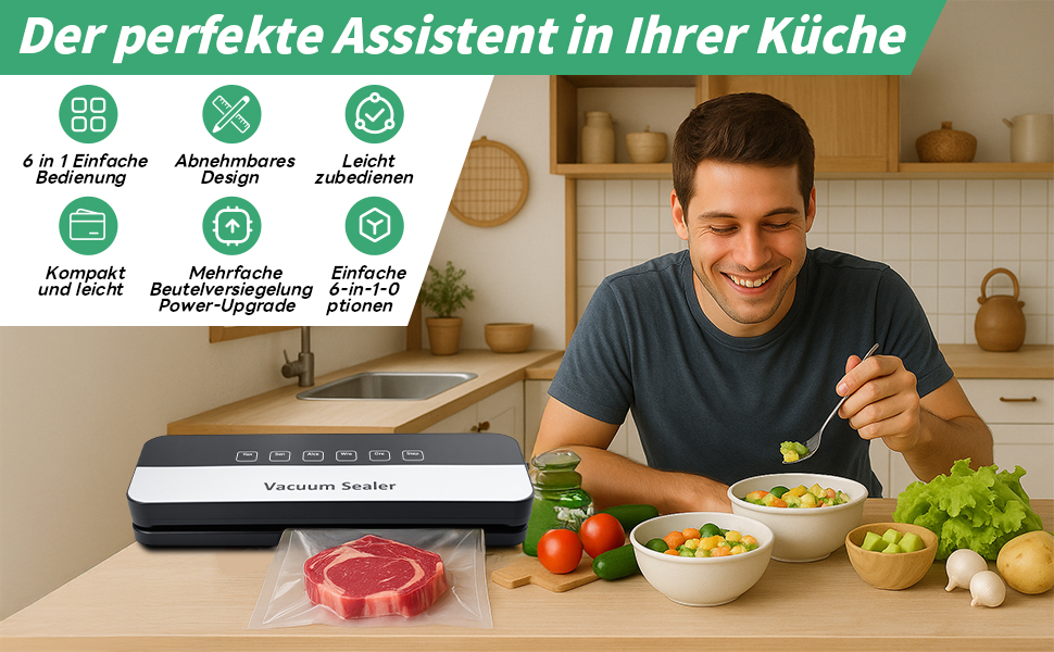 Вакуумний пакувальник 6-в-1 для продуктів харчування, сухий/вологий режим, пристрій для запечатування з вакуумними пакетами