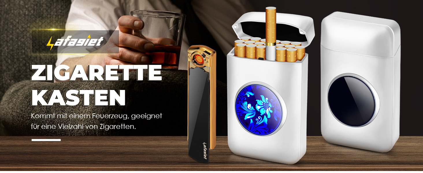 Вишукане екіпірування для курця: Zigarettenetui Lafagiet XL666 з запальничкою, 18 шт. King Size, LED-дисплей, подарунок на День батька