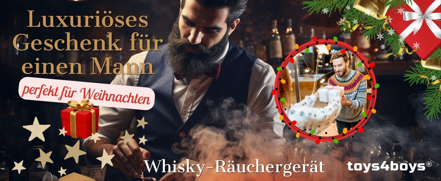 Набір для копчення віскі Toys4Boys - Преміум набір для копчення з дерев'яною кришкою, 4 арома-спіралі та запальничкою. Ідеальний подарунок для чоловіків. Набір для інфузії віскі без бутану, 4 арома-спіралі