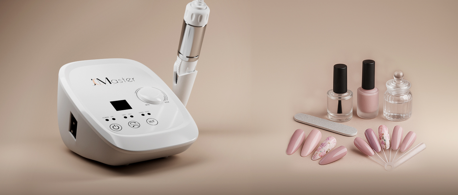 Nagelfräser JCMaster Profi: Електрична шліфувальна машинка для нігтів з педаллю, 35000 об/хв, 6 біт, сенсорне керування (Рожевий)