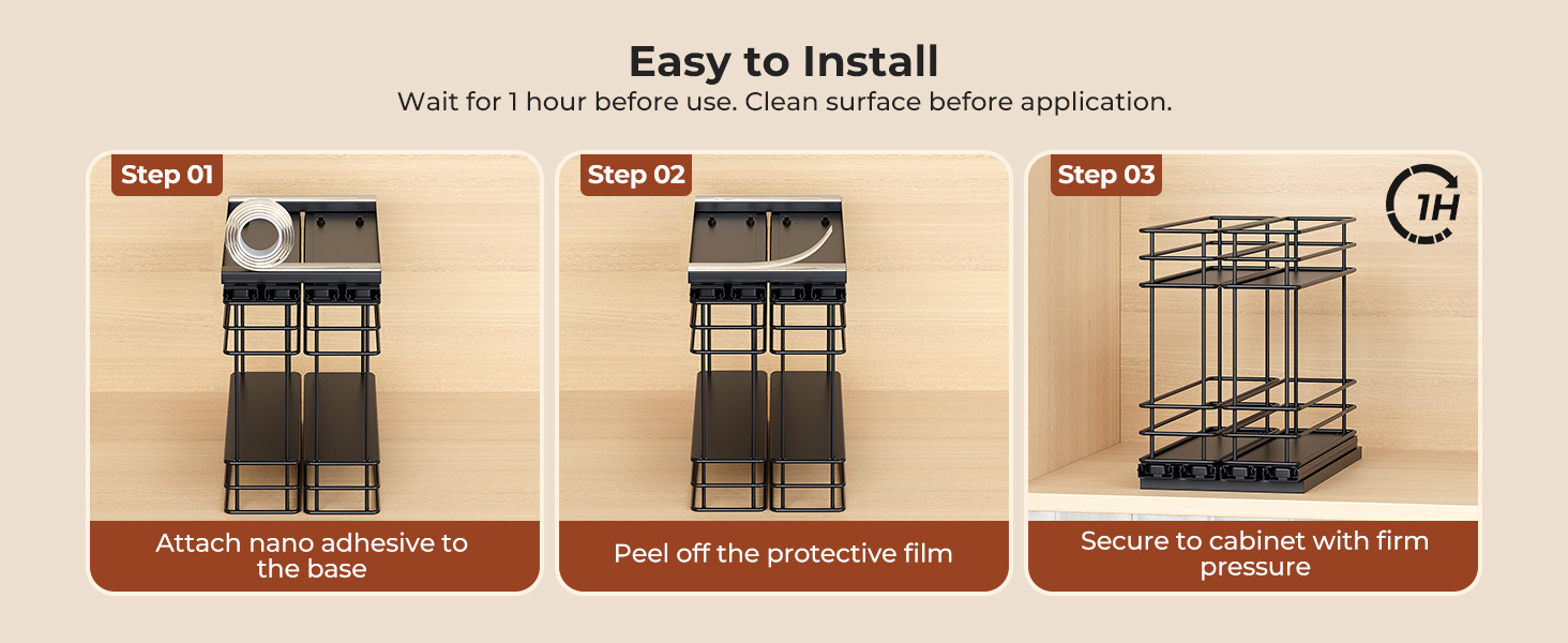 Організатор для спецій Orimade - висувна полиця для спецій, 3 шт (2 шт 5см, чорний)