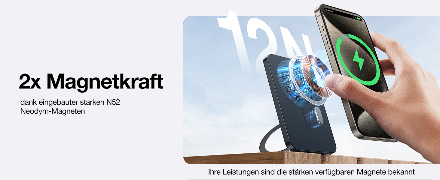 Портативний зарядний акумулятор TORRAS MagSafe 5000mAh з кільцем для iPhone 16/15/14/13/12. Бездротова зарядка, USB-C, швидка зарядка, білий