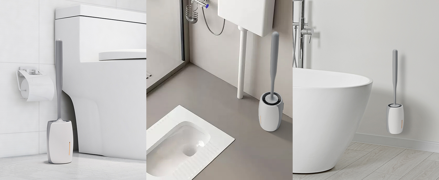 Силіконова щітка для унітазу Maxuni Stück з тримачем, без свердління, для кріплення на стіну/підлогу, довгий руків'я