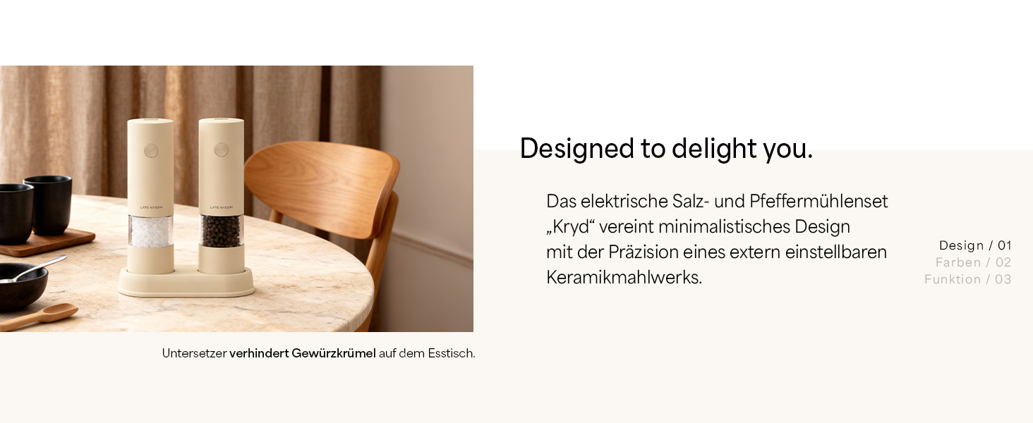 Електричні млини для солі та перцю LARS NYSØM (2 шт.) з регульованим керамічним подрібнювачем, працюють від AAA батарейок, сірий колір