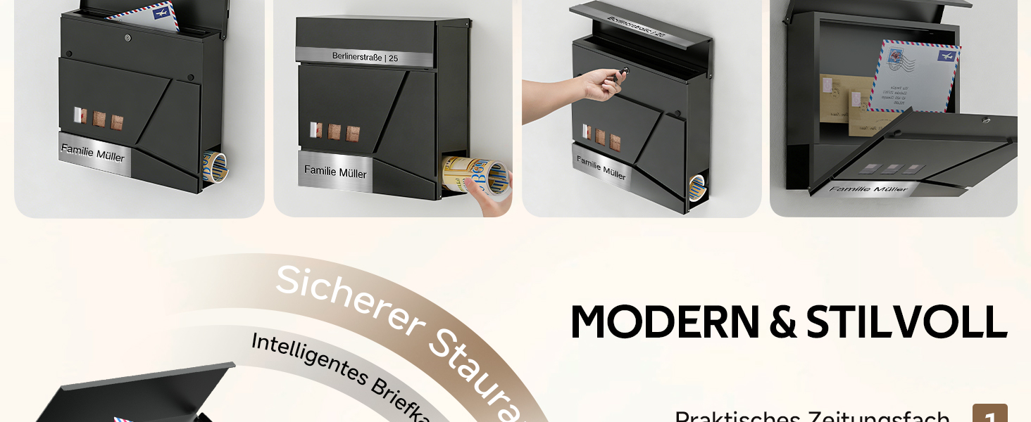 Поштовий ящик Anthrazit з нержавіючої сталі з відділенням для газет (37x37x10 см), персоналізований з табличкою для імені, стійкий до погодних умов, наклейки проти небажаної реклами, настінний поштовий ящик