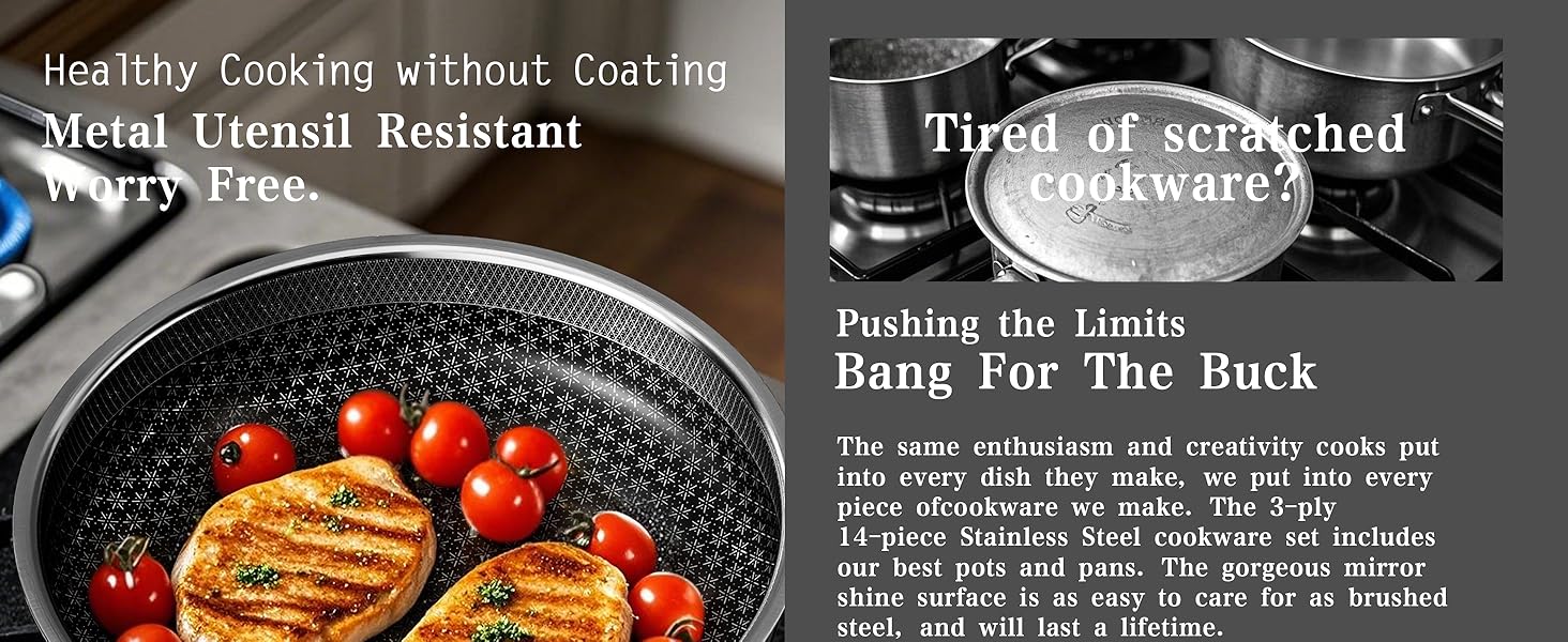 Набір посуду RIOVARM з індукційним дном (14 предметів): каструлі, сковороди, кришки, лопатка. Покриття з граніту, антипригарне, PFOA Free