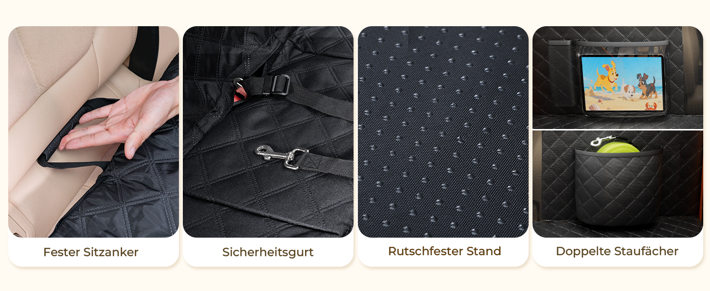 Плед для собак Pecute, захист заднього сидіння авто, підтримка жорстких поверхонь до 150 кг, покриває все заднє сидіння, для подорожей, ветеринара, авто/SUV/пікапи, чорний/оранжевий