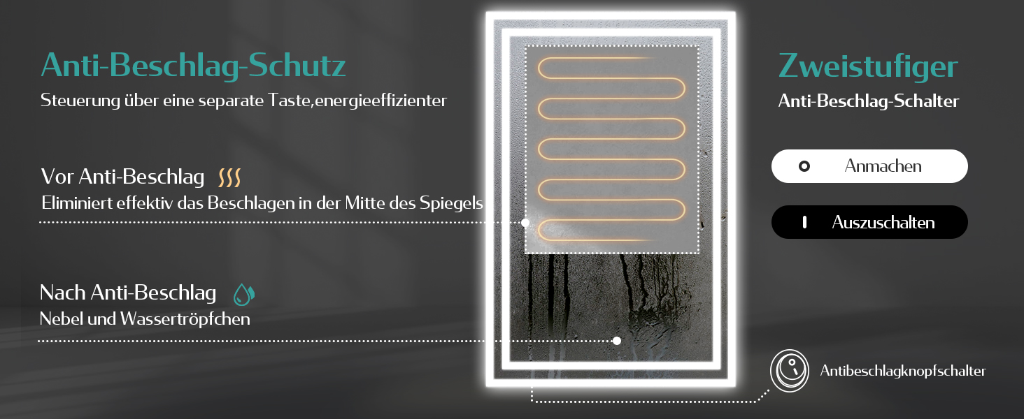 Дзеркало для ванної кімнати EMKE з підсвічуванням 40x60 см LED, антизапар, холодний/теплий білий, з кнопкою, алюмінієва рама, IP44, енергозберігаюче