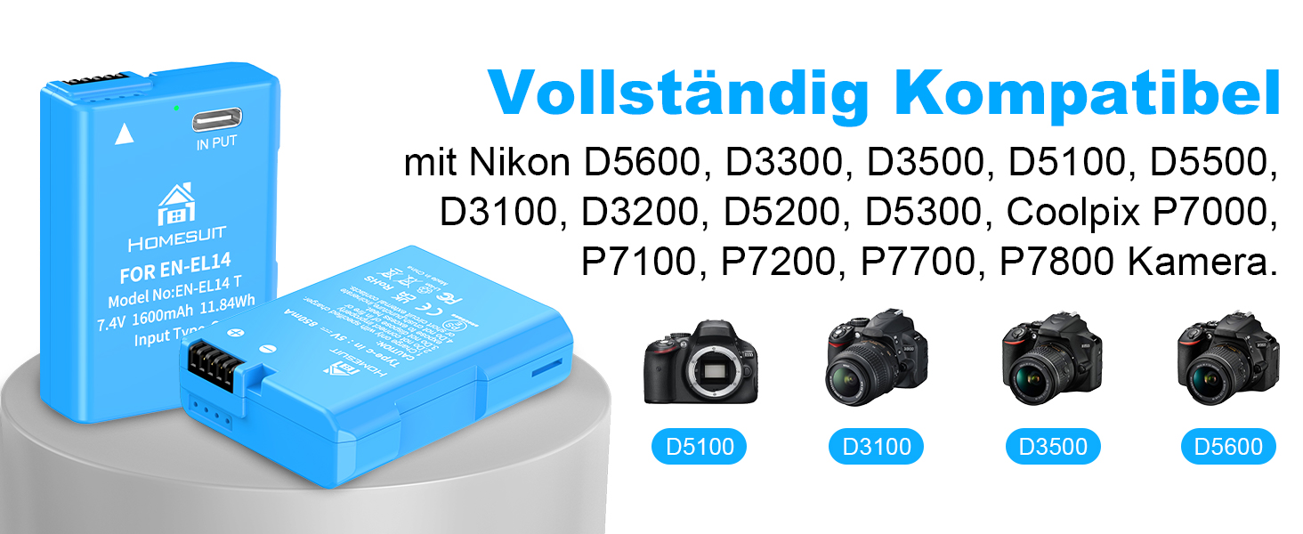 Акумулятор EN-EL14 1300mAh для Nikon + USB LED зарядний пристрій (2 шт.)