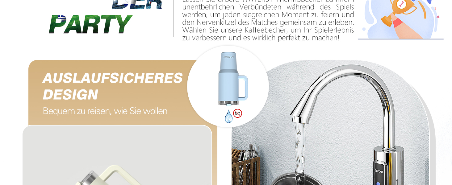 Термокружка WATERSY 40oz (1183 мл) з нержавіючої сталі, подвійні стінки, вакуумна ізоляція, без витоку, з ручкою та трубочкою, блакитний колір