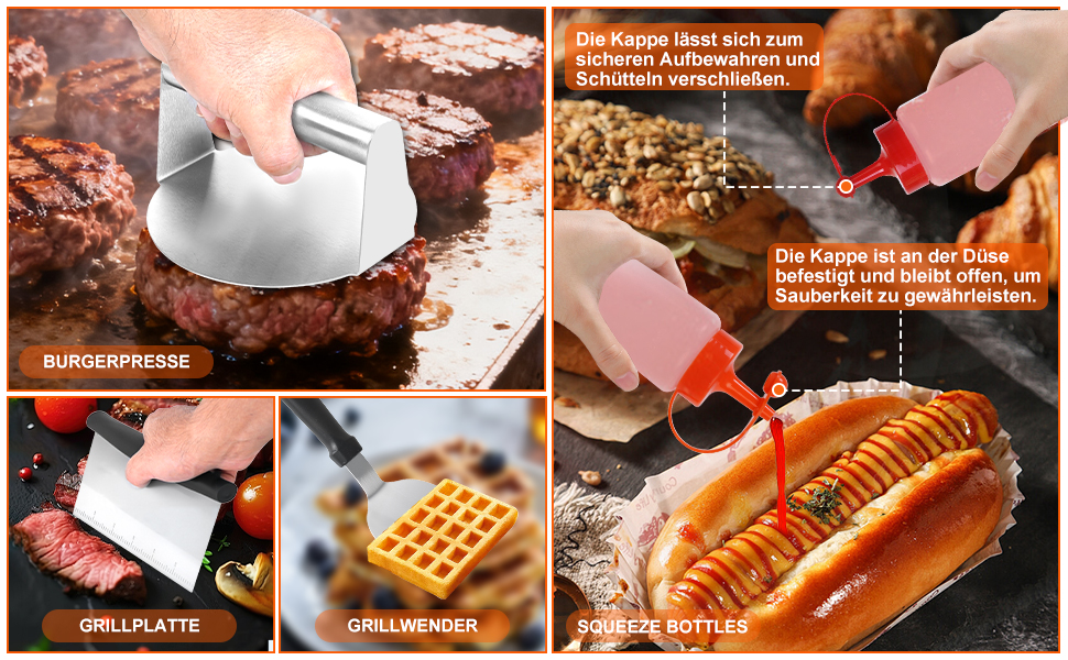 Набір аксесуарів для грилю JUAUO 27TLG: Тепаньякі, прес для бургерів, щипці, сумка, нержавіюча сталь (27 шт.)