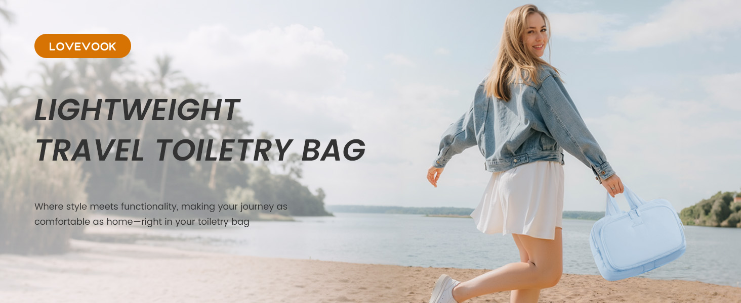 LOVEVOOK Косметичка для жінок велика, легка, для подорожей, з відділенням для мокрого, водонепроникна, з ручкою, блакитна
