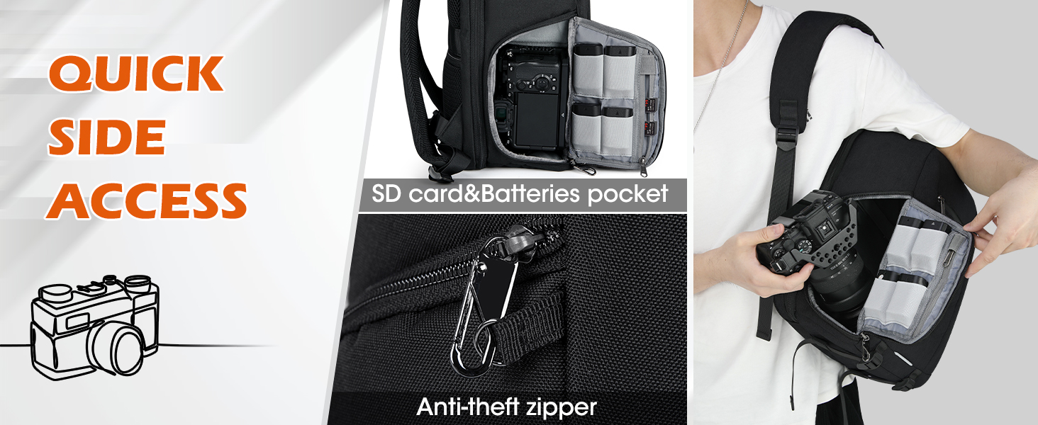 Рюкзак для фотокамери RAINSMORE – великий рюкзак для фотокамери, сумісний з Nikon, Canon, Sony, з відділенням для ноутбука 15.6 дюймів, чорний
