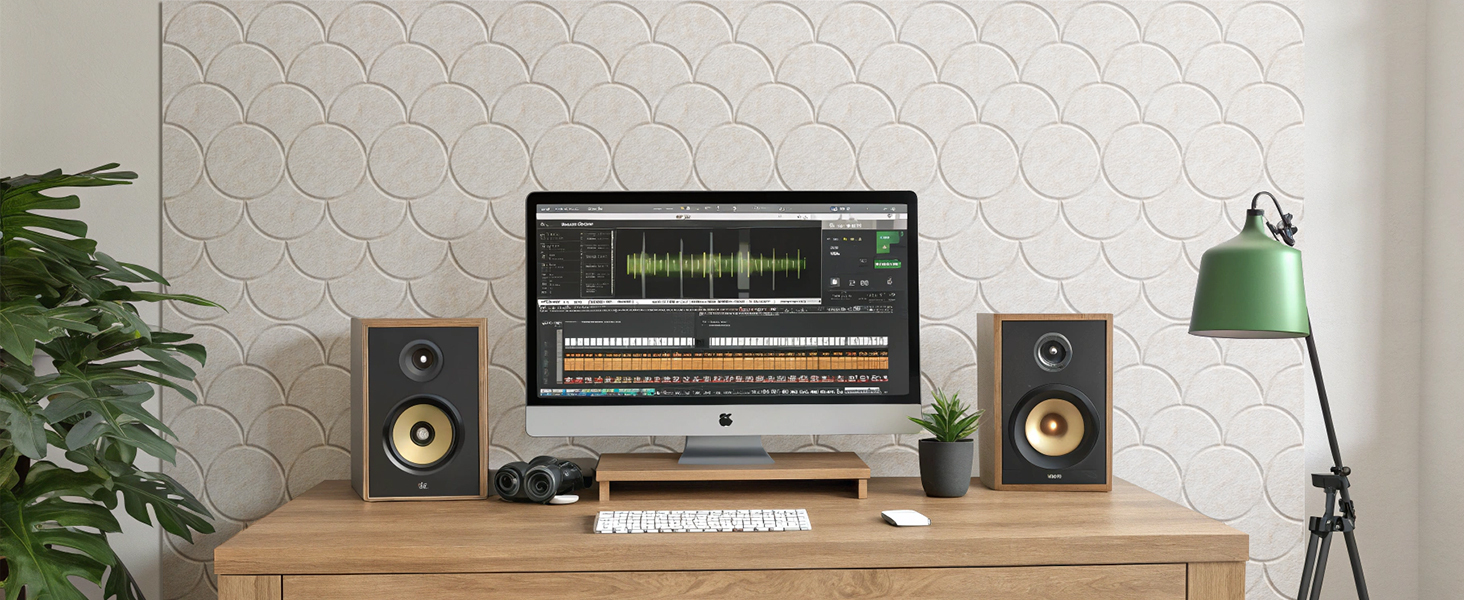 Акустичні панелі Soundsbay 12 шт., самоклейні звукопоглинаючі плити з поліестеру для шумоізоляції та декору стін, 30x30x0.9 см, білий колір