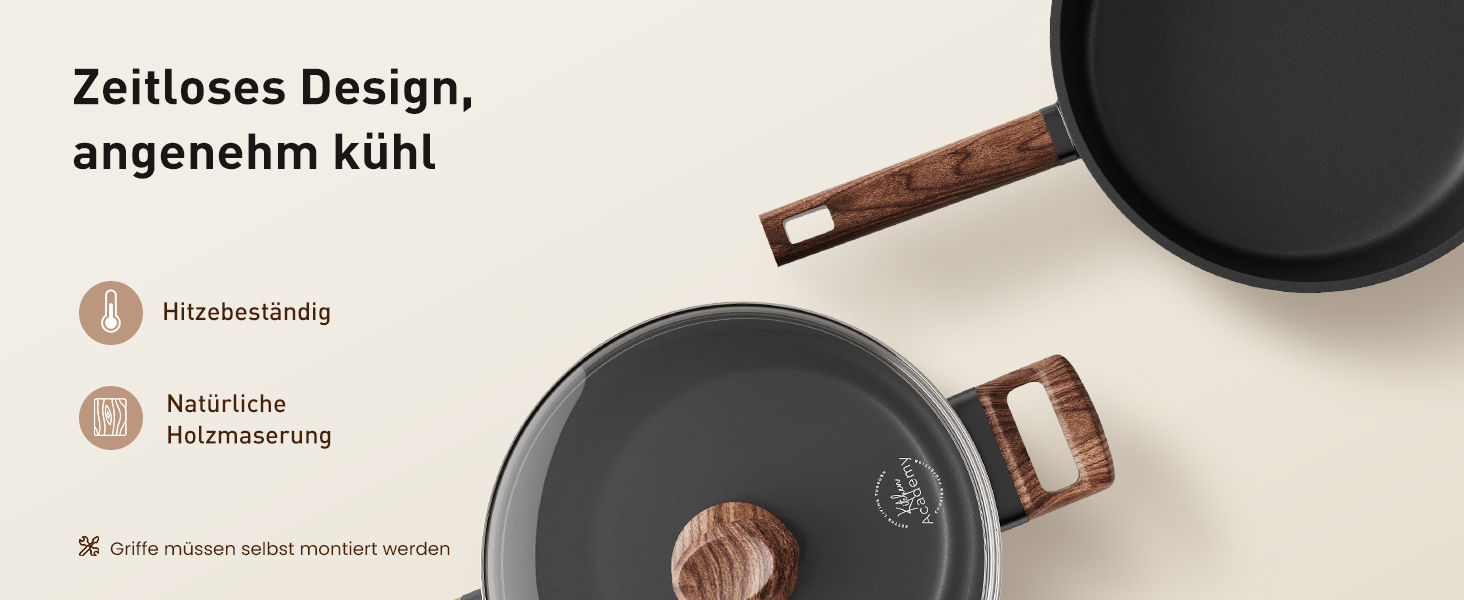 Набір кухонного посуду Kitchen Academy з антипригарним покриттям для індукції, 10 предметів: каструлі та сковороди з керамічним покриттям та скляними кришками