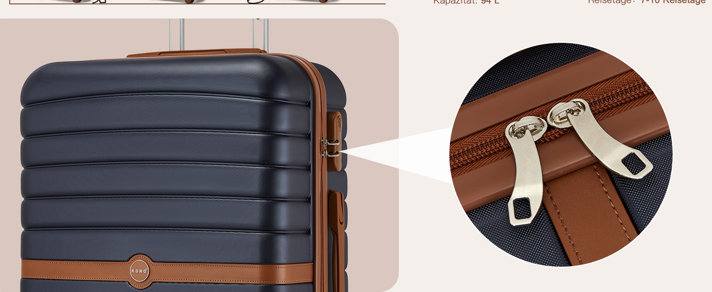 Чемодан-валіза KONO 55x40x20 см, ручна поклажа, ABS+PC, з коліщатами та замком, темно-синій/коричневий