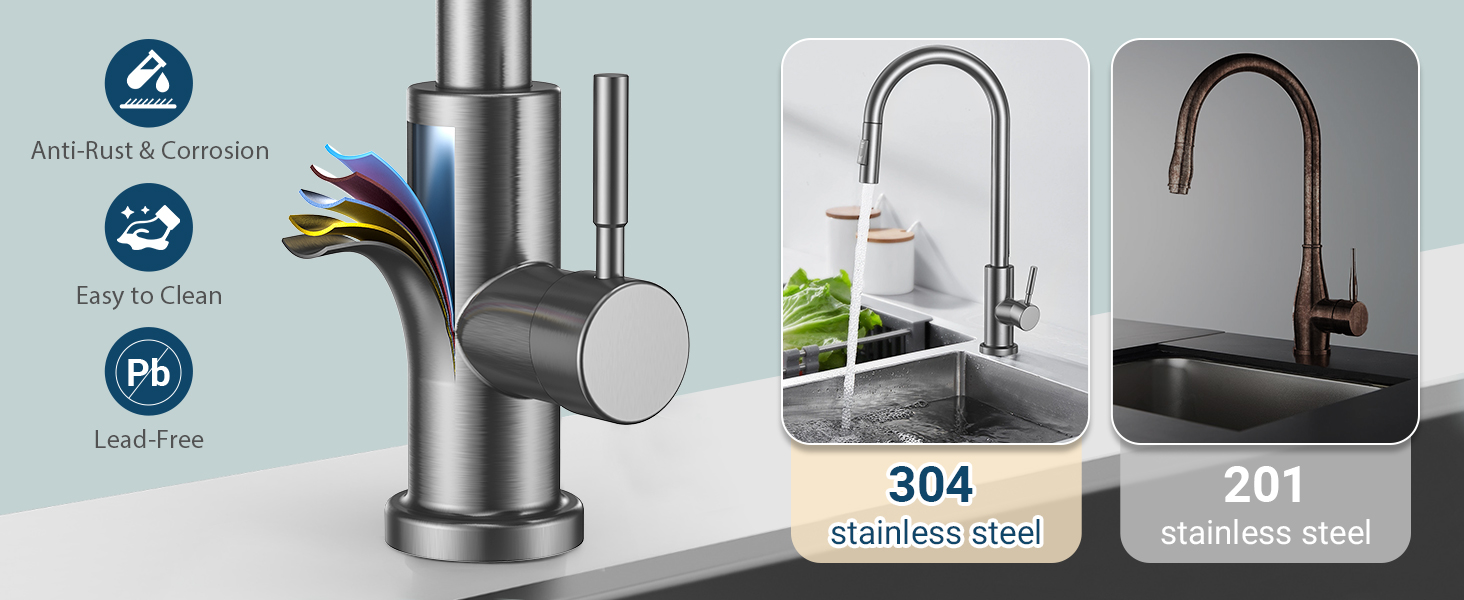 Кухонний змішувач Wasserhahn з висувною лійкою, поворотний на 360°, 2 функції, однорідний, для кухні (сірий)