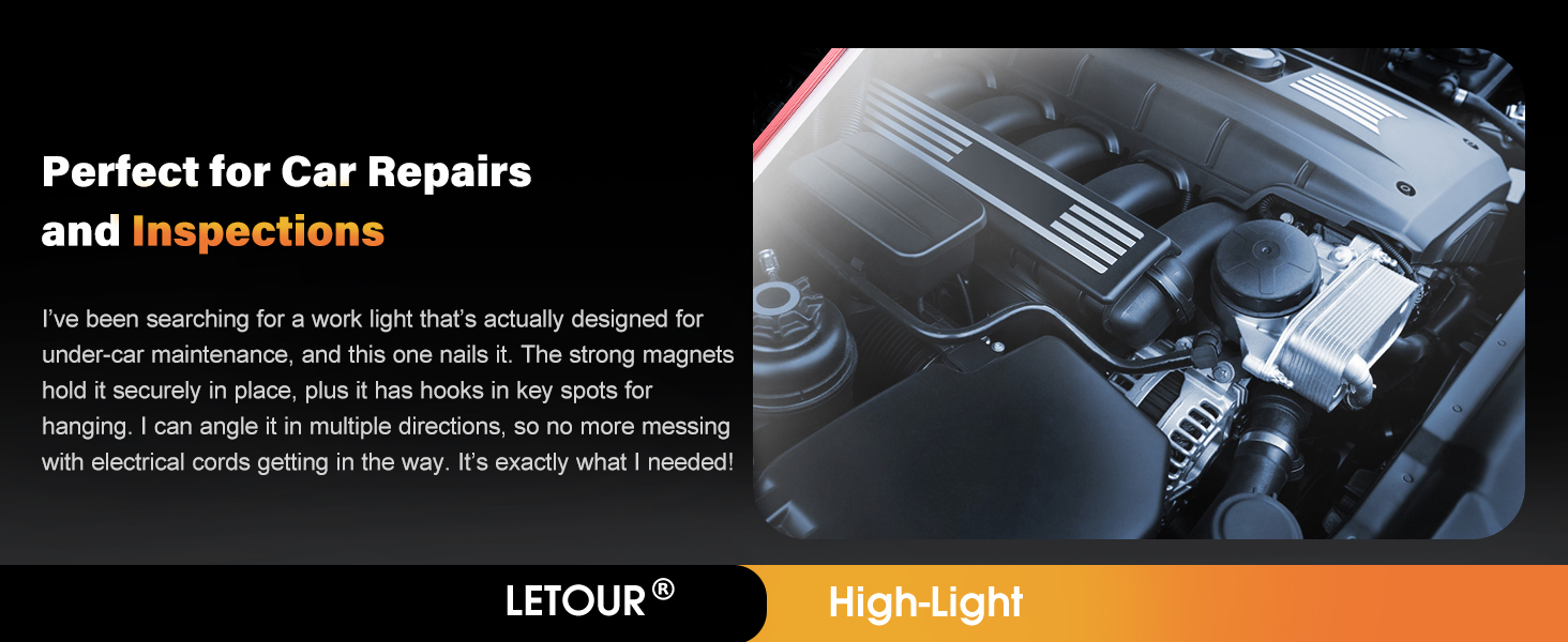 LETOUR LED лампа для майстерні 7200mAh, акумуляторна, магнітна, інспекційна, робоча лампа для аварійного освітлення