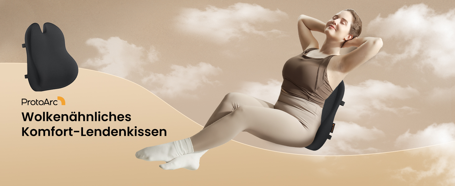 Подушка для спини ProtoArc з Memory Foam для офісного крісла, авто та столу - ергономічна, дихаюча, з регульованими ременями та сітчастим чохлом (Чорна)