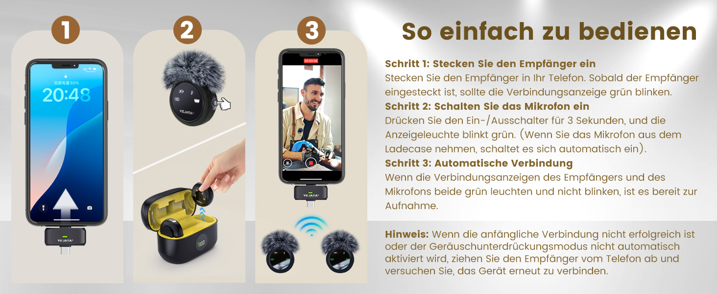 Мікрофон 2-в-1 для iPhone та Android з шумозаглушенням, кейс на 40 годин, магнітна застібка та кріплення для інтерв'ю, жовтий, 25 метрів