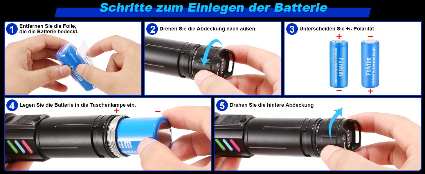 Ліхтарик LED акумуляторний, 500 000 люмен, тактичний, з регулюванням фокусу, 5 режимів, для кемпінгу, матовий чорний