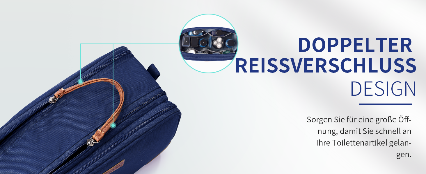 Чоловіча дорожня косметичка Ecohub, водонепроникна, з відділенням для мокрого одягу, з ремінцями, з перероблених матеріалів, з двома блискавками (синьо-зелена)