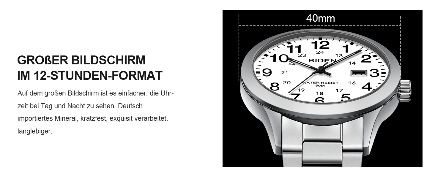 Годинник чоловічий LENQIN з нержавіючої сталі, аналоговий кварцовий годинник на зап'ясті, водонепроникний 30M, стильний повсякденний годинник для чоловіків (срібно-білий)