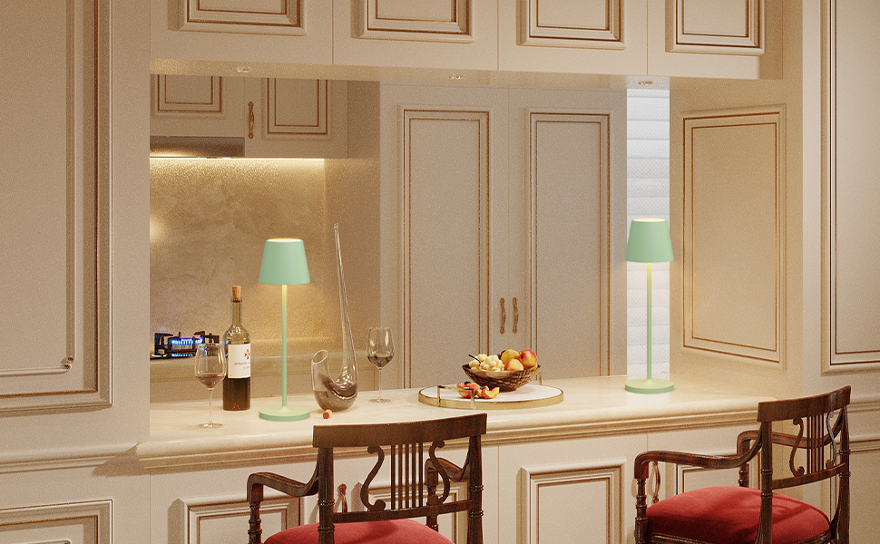 Світлодіодний акумуляторний настільний світильник K-Bright з димером, зелений (2 шт.) | Для дому та вулиці | Тепле біле світло 3000K | Зарядна станція